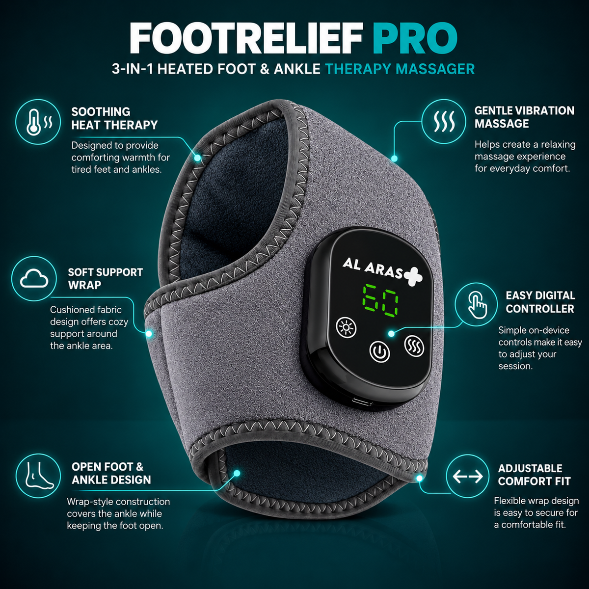 Al Aras™ FootRelief Pro – 3-in-1 Heated Foot & Ankle Therapy Device